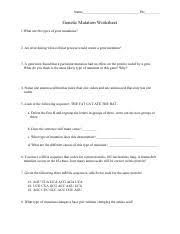 Some of the worksheets displayed are genetic mutation work, gene and chromosome mutation work answer key, mutations work, 2 types of gene mutations, work mutations practice, chapter 7 genetics lesson 4 mutations, , deletion insertion frameshift point mutation changes. Genetic Mutations Worksheet Pdf Name Per Genetic Mutation Worksheet 1 What Are The Types Of Gene Mutations 2 An Error During What Cellular Process Course Hero