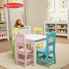 Amazon Com Melissa Doug Kids Furniture Wooden Table 4 Chairs White Table Pastel Pink Yel Wooden Table And Chairs Table And Chair Sets Table And Chairs