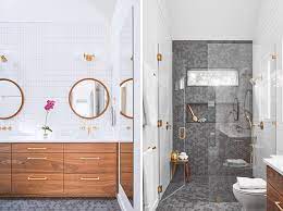 From hand decorated artisan tiles through to truly modern and interesting shapes and stunning materials, we have brought together the definitive collection. Gold Hardware Is The Accent In This Bathroom S Palette That Also Includes White And Grey Tiles And Wood Drawers