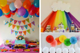 Theme Diy Birthday Decoration At Home Rainbow Themed In 2020 Diy Birthday Decorations Birthday Decorations At Home Diy Birthday Party Table Decorations