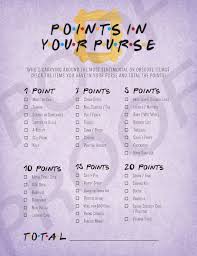 21st Birthday Party Game Ideas Friends Tv Show Points In Your Purse Friends Tv Show Shower Etsy In 2020 Friends Bridal Shower Friends Bridal Friends Bridal Shower Theme
