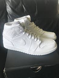 Nike Air Jordan 1 Mid Size 8 5 Uk Eu 43 Triple White 554724 110 Ebay