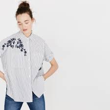 Embroidered Courier Side Button Shirt In Stripe Embroidered Cotton Top Tops Fashion