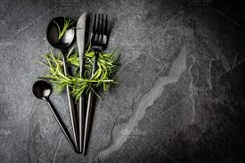 5 out of 5 stars. Cutlery Set On Plate Black Table Setting Top View Black Table Setting Black Table Tableware Design