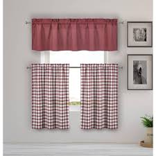 Home Maison Kinglough Wine Red Kitchen Curtain Set 58 In W X 15 In L In 3 Piece Kitchen Curtain Sets Red Kitchen Curtains Kitchen Curtains