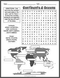 Must contain at least 4 different symbols; Free Seven Continents And Oceans Word Search Puzzle Worksheet Activity