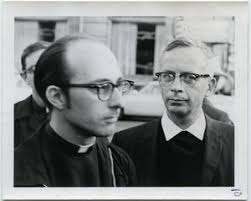 The Milwaukee 14 : Image of the activists taken at the scene: (l. to r.)  Gerald Gardner, Bob Graf, Jim Forest, Fr. Larry Rosebaugh, Brother Basil  O'Leary, Rev. Jon Higgenbotham, Donald Cotton,