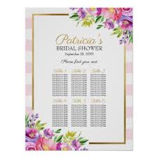 Beautiful Pink Floral Bridal Shower Seating Chart Zazzle