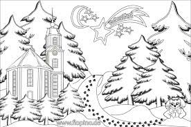 Ausmalbild Kirche Sternschnuppe Winterbild