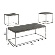 Once you've treated water stains and scratches on your wood coffee table, clean it using a microfiber cloth treat small rust spots on chrome coffee tables by rubbing a damp ball of crumpled aluminum foil on the rusty areas. Wood And Metal 3 Piece Cocktail Table Set Gray And Chrome Overstock 31984709