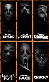 Freddy Krueger Vs Jason Vs Michael Myers Vs Chucky Horror Movie Killers Horror Jason Voorhees Freddy Kruger Michael Myers Ghostface Chucky Killers Leather Horror Movie Icons Classic Horror Movies Horror Movies