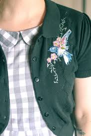 Embroidered Birds Gingham And Peter Pan Collars Fashion Vintage Fashion Style