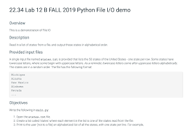 50 states in alphabetical order of north america steemit. Solved 22 34 Lab 12 B Fall 2019 Python File I O Demo Over Chegg Com