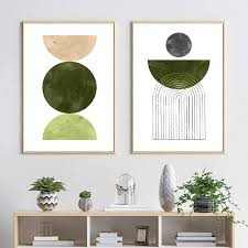 Buy Mid Century Wall Art Boho Wall Decor Sun Art Print Boho Wall Prints Olive Green Wall Art Abstract Watercolor Painting Canvas Prints For Home Decor Mid Century Modern Wall Decor 16x24inchx2