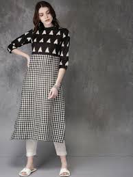 Buy Anouk Women Black Off White Checked A Line Kurta