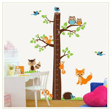 Tree Growth Chart With Cute Animals Wall Sticker