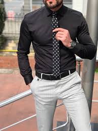 Buy Black Slim Fit Dress Shirt By Gentwith Com With Free Shipping In 2020 Black Shirt Outfit Men Mens Shirt Dress Mens Dress Outfits