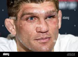 Paris, France. 12th May, 2023. Brent Primus, the injured face, disfigured  with a black eye, during the press conference of the Bellator 296 MMA  (mixed martial arts) in Paris (Bercy, Accor Arena),