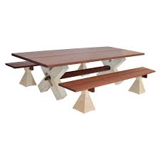 This dining table design includes optional matching benches that conveniently tuck underneath when not in use. Modern Wood And Concrete Dining Table Set With Benches For Sale At 1stdibs