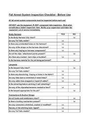 Fall protection, full body harness & lanyard used at > 6 ft? Harness Inspection Template Safety Harness Inspection Checklist Inspection Checklist Checklist Harness Osha Fall Protection Harness Inspection Requirements