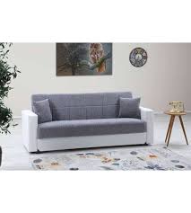 Seduta imbottita di schiuma di poliuretano dalla densità di 28 kg/m3, schienale imbottito da dacron. Divano Letto 3 Posti Bianca E Grigio Nora