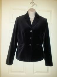 ALEX MARIE Women`s Black Stretch Velvet Classic 3-Button Blazer Jacket Sz.  4