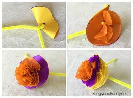 Tissue paper flowers with pipe cleaners. Tissue Paper Flower Bracelet Craft For Kids Buggy And Buddy