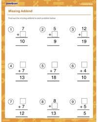 Each problem sheet is based on an interesting theme such as parties or the seaside. Missing Addend Printable Addition Worksheet 1st Grade Jumpstart