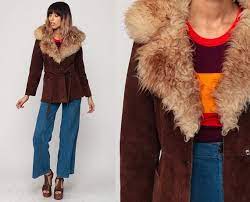 Suede Coat 70s Faux Fur Brown Leather Hippie Jacket Boho 1970s Etsy Suede Coat Coat Jackets