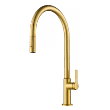 Nom cold expansion pex barb x 3/8 in. High Arc Single Handle Pull Down Kitchen Faucet In Brushed Brass