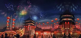 Chinese New Year Rally Anime Scenery New Year Background Images Fantasy City