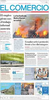 A finales de la década ( 2009 ), ecuador llegó a los 4.242 dólares, habiendo elevado en un 190,1% su pib per cápita con respecto al año 2000. Portada Martes 16 De Abril El Comercio Ecuador Alnavio Noticias De Ida Y Vuelta