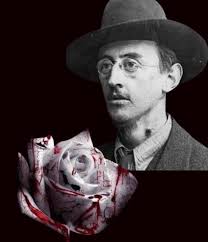 I see his blood upon the rose And in the stars the glory of his eyes, His  body gleams amid eternal snows, His tears fall from the skies. I see his  face