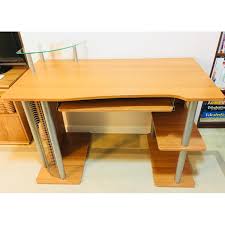 The spacious desktop features clear tempered glass for safety. Z Line Computer Desk W Wood Glass Shelves Aptdeco
