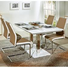 Edmonton Extendable Dining Set White Gloss 4 Marine Beige Chairs Dining Table Contemporary Wooden Dining Table Beige Dining Chair