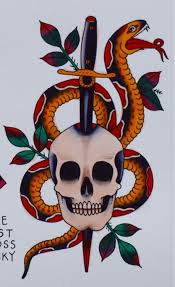 Skull Snake Dagger Tattoo Flash Kysa Ink Design Tattoo Snake And Dagger Tattoo Sailor Jerry Tattoos Traditional Tattoo Flash