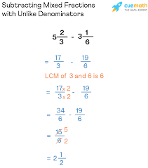 subtracting mixed fractions methods steps examples