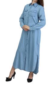 Robe Chemise Longue Pour Femme De Marque Amelis Paris Couleur Bleu Jean Delave Pret A Porter Et Accessoires Sur Orientica Com