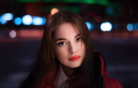 Wallpaper look, night, red, lights, pose, glare, background, model for  mobile and desktop, section девушки, resolution 2000x1333