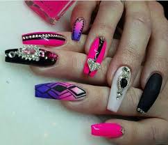 Neon Nail Design Pink Purple Black Nail Art Unas De Gel Unas Decoradas Unas These polishes feature a lovely hue that can be darker shades of purple nail polish are commonly paired with evening wear.