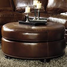 Brown Round Leather Ottoman Round Ottoman W Bun Feet Round Leather Ottoman Brown Leather Ottoman Faux Leather Ottoman