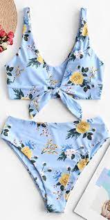 Flower Tied High Leg Bikini Swimsuit Cute Bathing Suits Trendy Swimsuits Bikini Swimsuits
