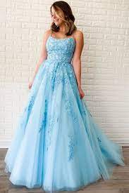 Unique A Line Sky Blue Tulle Appliques Beads Scoop Prom Dresses With Lace Sti15681 Light Blue Prom Dress Prom Dresses Blue Tulle Prom Dress