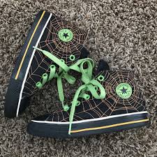 Black And Orange Converse High Tops Rare Converse Halloween High Top Shoes Black Orange Green Spider Web Toddler 9 Converse Black Shoes Orange Black Converse