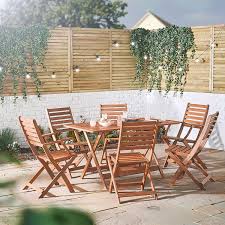Vonhaus 6 Seater Wooden Dining Set Rustic Folding Table And 6 Chair Garden Set Outdoor Furniture Outdoor Dining Set Wooden Dining Set Garden Furniture Sets