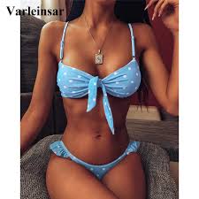 2020 Blu Sexy Dell Arco Del Puntino Di Polka Bikini Donne Costumi Da Bagno Donna Costume Da Bagno A Due Pezzi Bikini Set Brasiliano Bagnante Costume Da Bagno Nuotata V1672 Bikini Set Aliexpress