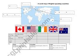 English Speaking Countries Map Worksheet A World Map Of English Speaking Countries - Esl Worksheet By Meallares