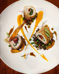Toasted Pumpkin And Thyme Crusted Chicken Roulade Lentil Medley Carrot Puree Crispy Carrots Roasted Chicken J Gourmet Food Plating Bistro Food Food Plating