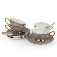 Porcelain Tea Cup And Saucer Coffee Cup Set White Color With Saucer And Sp Brown Tea Cups Tea Cups Porcelain Tea Set