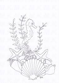 Ausmalbild Seepferdchen Muscheln Meer Handgemalt In 2020 Floral Drawing Sea Creatures Drawing Shell Drawing